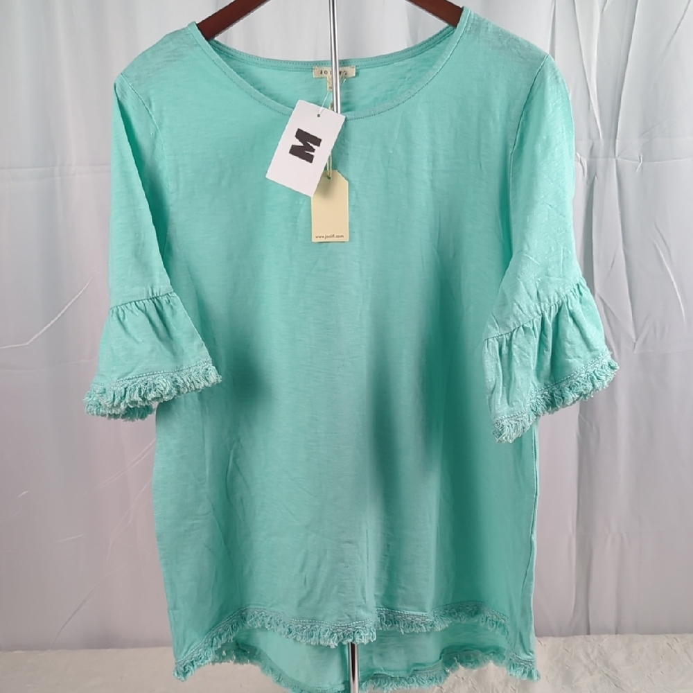 JODIFL Aqua Ruffle Sleeve Blouse